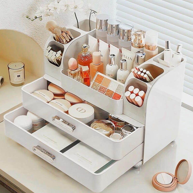 Heaime Makeup Organizer with Drawers for Vanity,Bathroom Countertop Organizer with Brushes Holder,Skincare Storage Organizer,Perfect Cosmetic Display Case for Skincare,Lipstick and Beauty Essential - Image 4